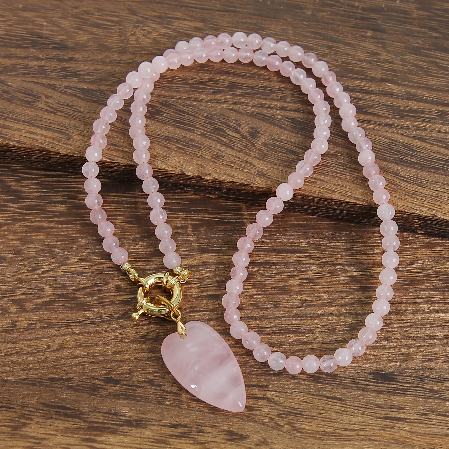 TEMU 1pc Elegant Long Heart Shaped Amethyst Women Pendant Necklace, With Clasp,purple Round Beads Stand For , Suitable For Daily And Special