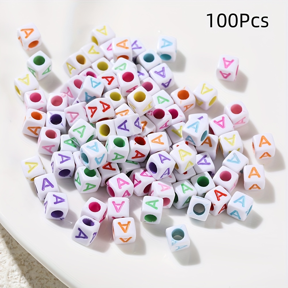TEMU 100 piezas de cuentas acrílicas cuadradas de 6*6 mm en colores surtidos, A-Z, cuentas separadoras sueltas para hacer pulseras, collares y