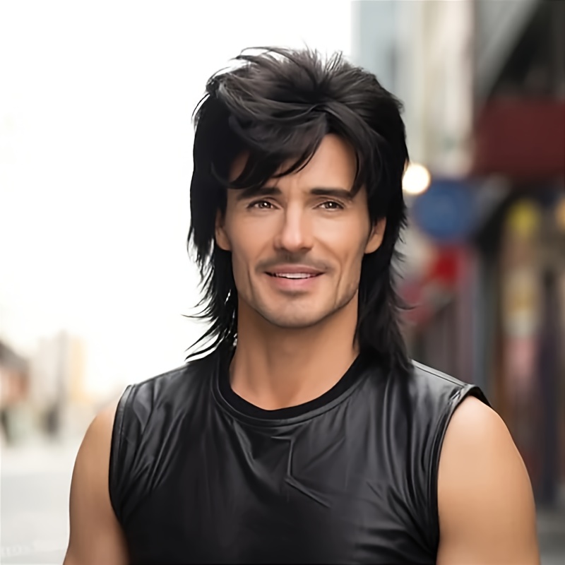 TEMU Men's Wig 80s Rock Style, Featuring Long, Curly Red-brown Hair, Festival Parties And Costumes
