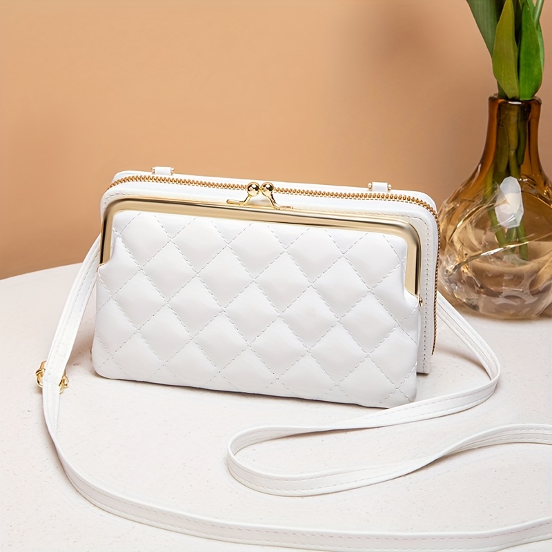 

Fashionable Women's Crossbody Small Shoulder Bag - Quilted Chain Pattern, , Solid Color Shoulder Bag