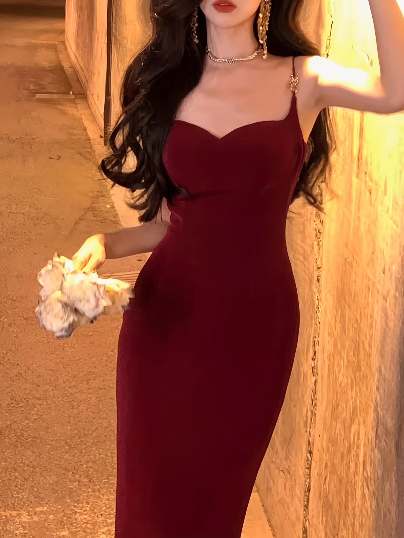 strapless open back dress Ruffle Maxi Dress in Red | Hand-Dyed Cotton Maxi Dress main image 1