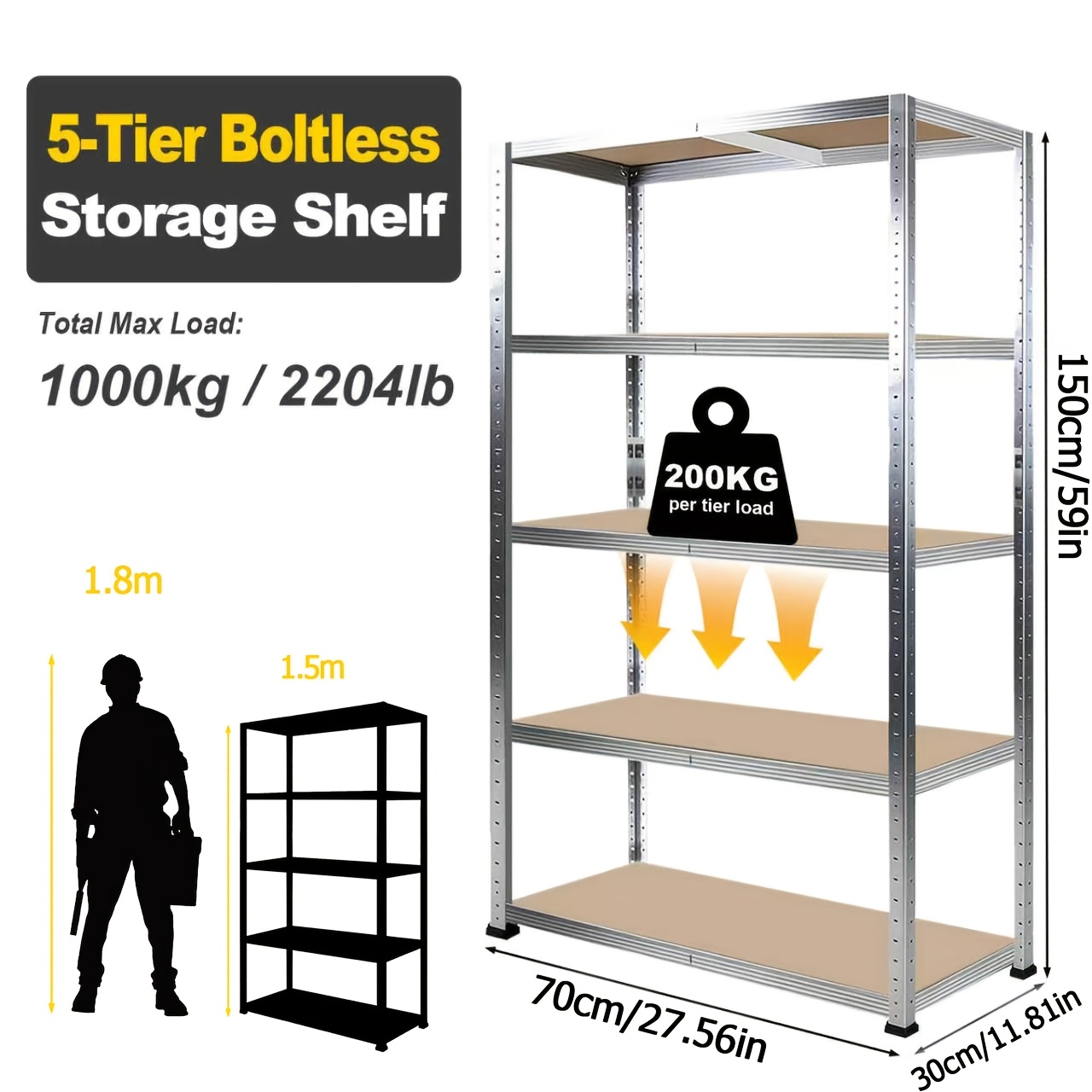 TEMU Étagère robuste réglable à 5 niveaux avec en treillis métallique et cadre en acier inoxydable - Rayonnage autoportant pour garage, entrepôt,