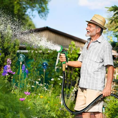 100ft heavy duty rubber garden hose with 10 function high pressure spray nozzle 3 4 solid brass leakproof fittings outdoor hose for cleaning gardening forestry 25 50 75 100ft options forestry applications vibrant patterned hose brass connectors