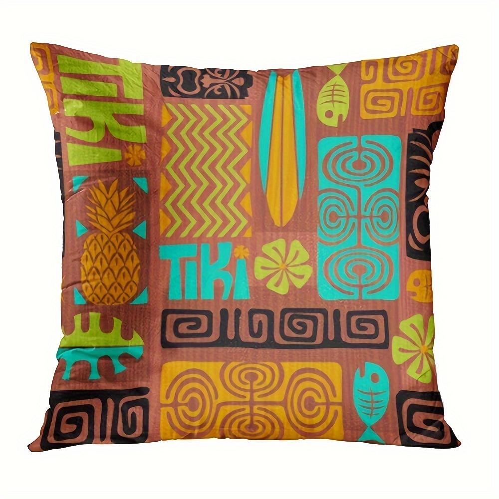 

1pc Decorative Throw Pillow Case Cushion Cover Colorful Exotic Pattern Abstract Ethnic Fish Flower Hawaiian Cases Square Pillowcases Covers 2 Sides Print, 18×18 Inch