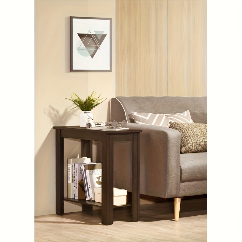 

Contemporary Chairside Table With Open 1pc Side Table Charcoal Finish Flat Table Top Solid Wood Wooden