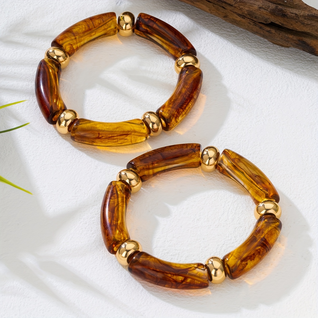TEMU Set bracciali a cerchietto , braccialetto elasticizzato in acrilico stile boh矇mien vintage geometrico tridimensionale, elegante, , , , , e , per
