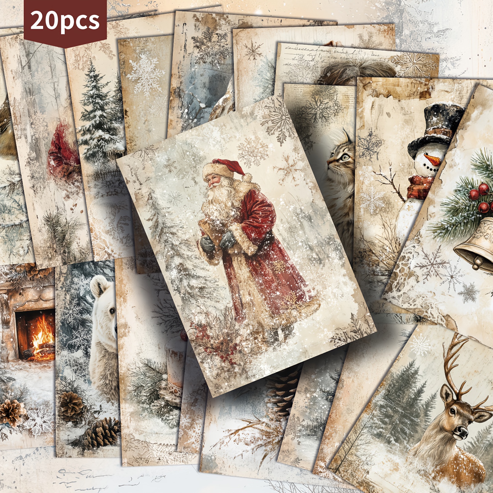 20 Pack Vintage Winter Christmas Paper Postcards - 4x6 Inches Vintage Christmas Junk Journal Paper, Classic Pinup Illustrations, Collectible Decorative Painting Cards For Scrapbooking And Crafting