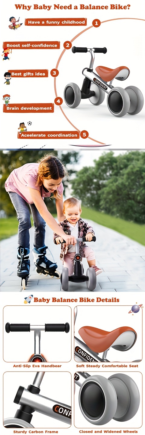  balance ride without pedals perfect gift for 1 3 year olds design with leather seat alloy and safety steering for indoor outdoor play details 0