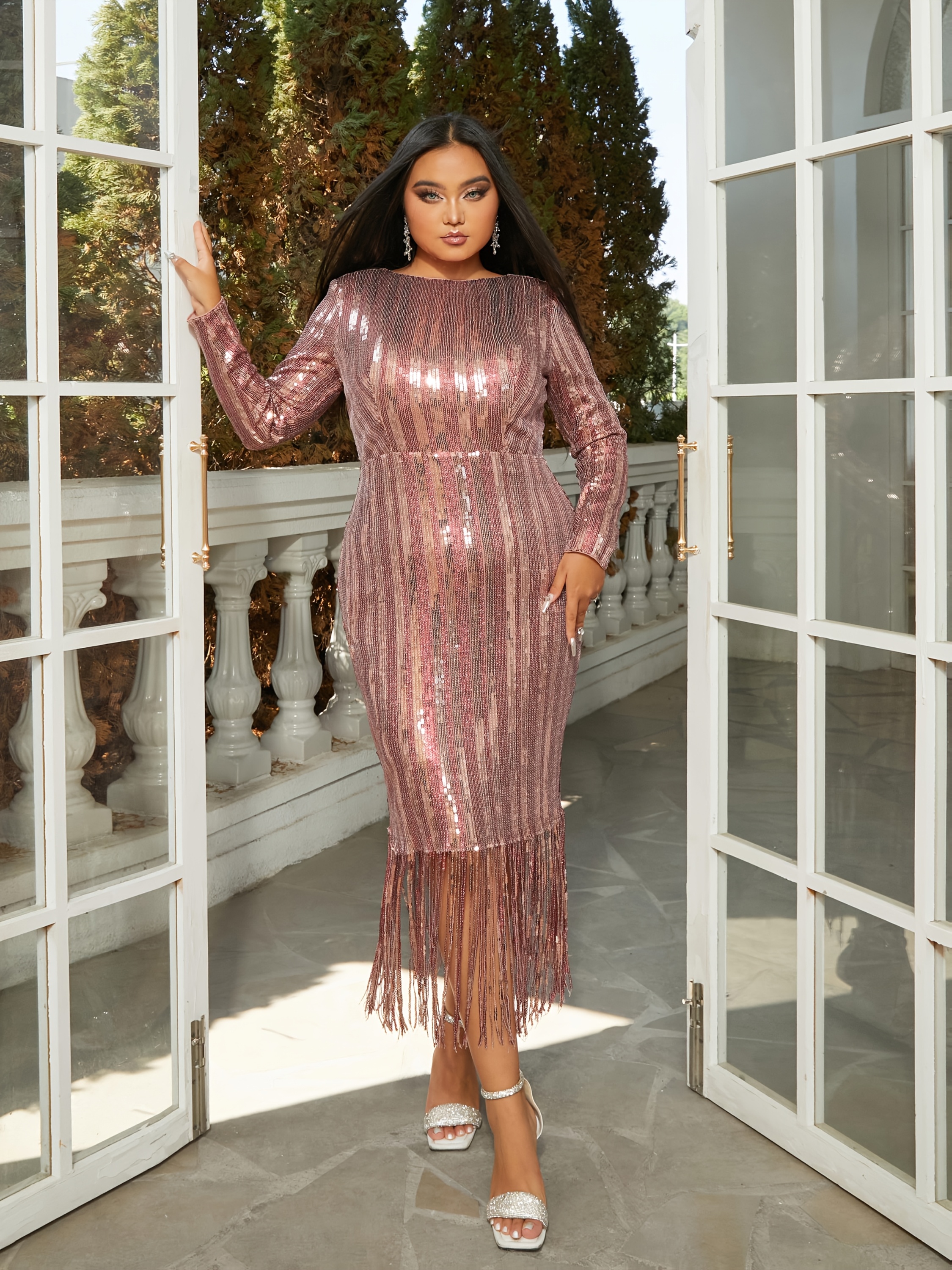 elegant sequins bridesmaid dresses Fuchsia Ruffled One Shoulder Prom Dresses Pleated Tulle Frmal Gown 241 –  vigocouture main image 0
