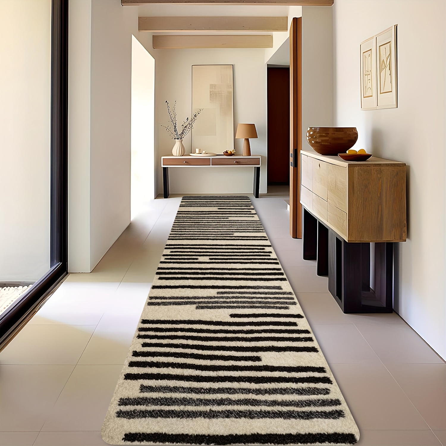 

1pc Modern Striped Hallway Runner Rug, Non-slip Laundry Room Mat, Soft Non Shedding Washable Carpet, Long Rug For Entryway Bedroom Kitchen Bathroom