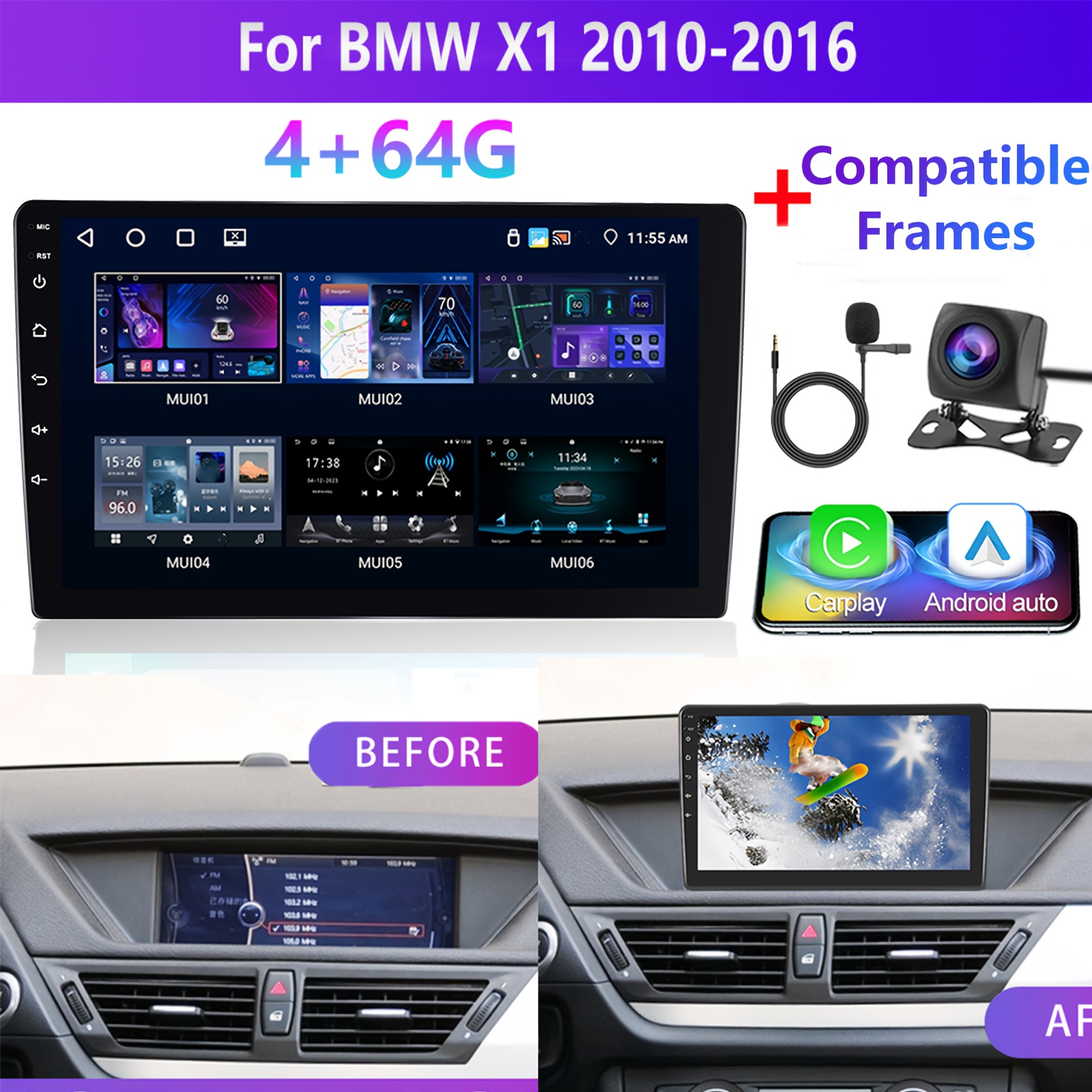TEMU Podofo 13 Car Radio For X1 2010-2016 (frame Included), Car Din With Wireless Auto Gps Navi Wifi 10.1 Inch Touchscreen Car Radio With Fm/ Rds Eq