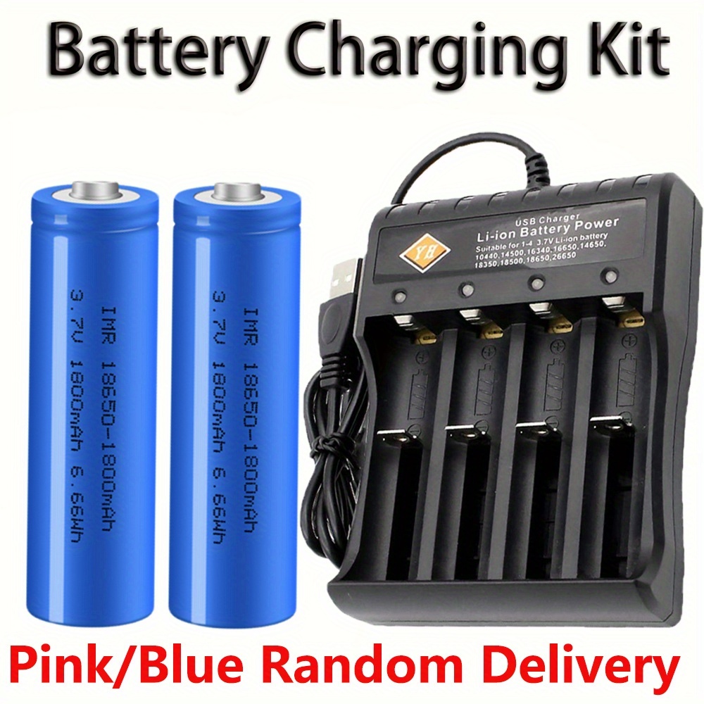 4/2pcs 18650 3.7V Li-Ion Batterie Rechargeable + Chargeur  * Fentes *  1800Mah Bouton Top 18650 Batteries Rechargeables, Utilises pour Lampes  Solaires, Guirlandes Lumineuses, Tlcommandes, Souris, ...