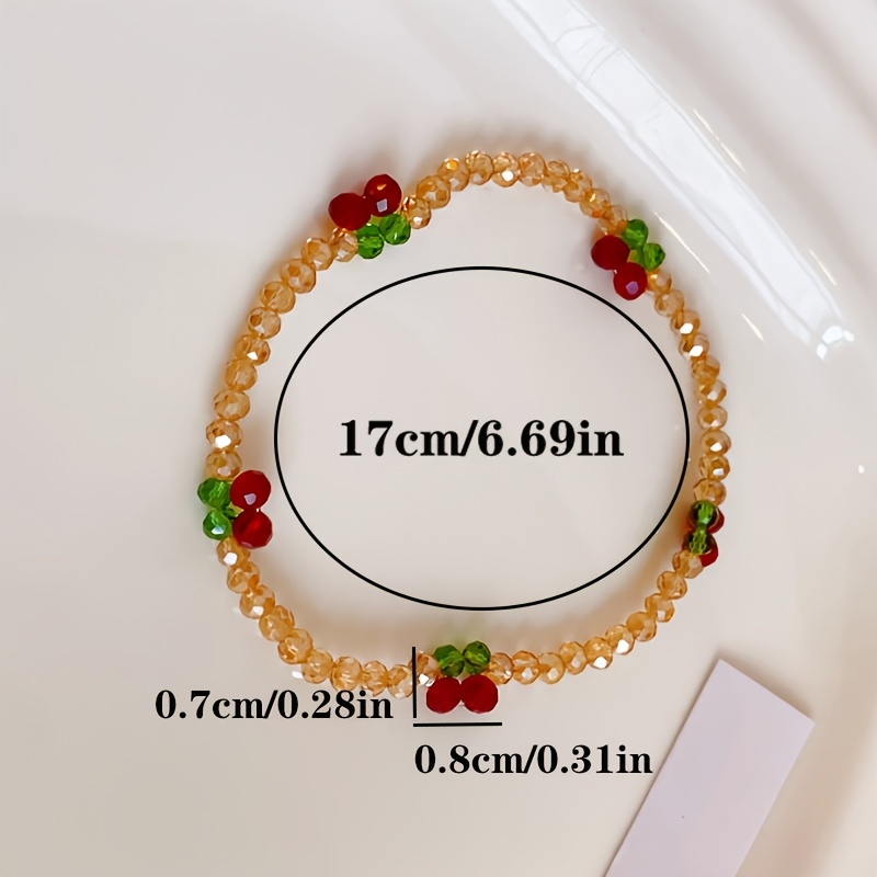 Cherry Bead Stretch Bracelet with Sparkling Crystals for Women