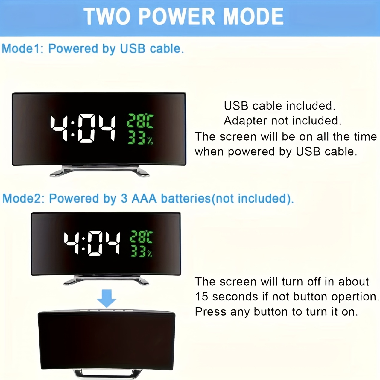 Modern LED Digital Alarm Clock with Extra-Large Display | Multi-Function Temperature and Humidity Display | The Perfect Choice for a Stylish Bedroom Alarm Clock, White and Green Digital Display, Powered by 3*AAA Batteries/USB | A Fashionable Alarm