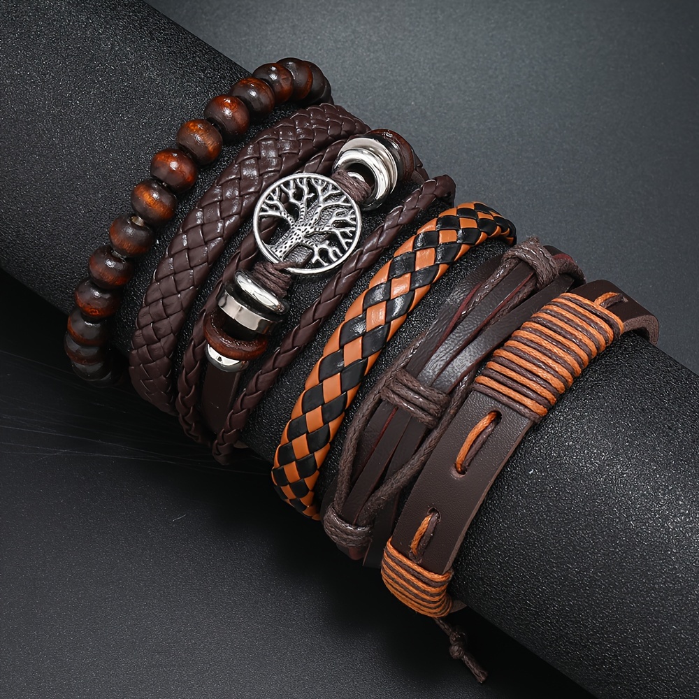 TEMU 6pcs Trendy Retro Woven Pu Bracelet, Wristband Accessories