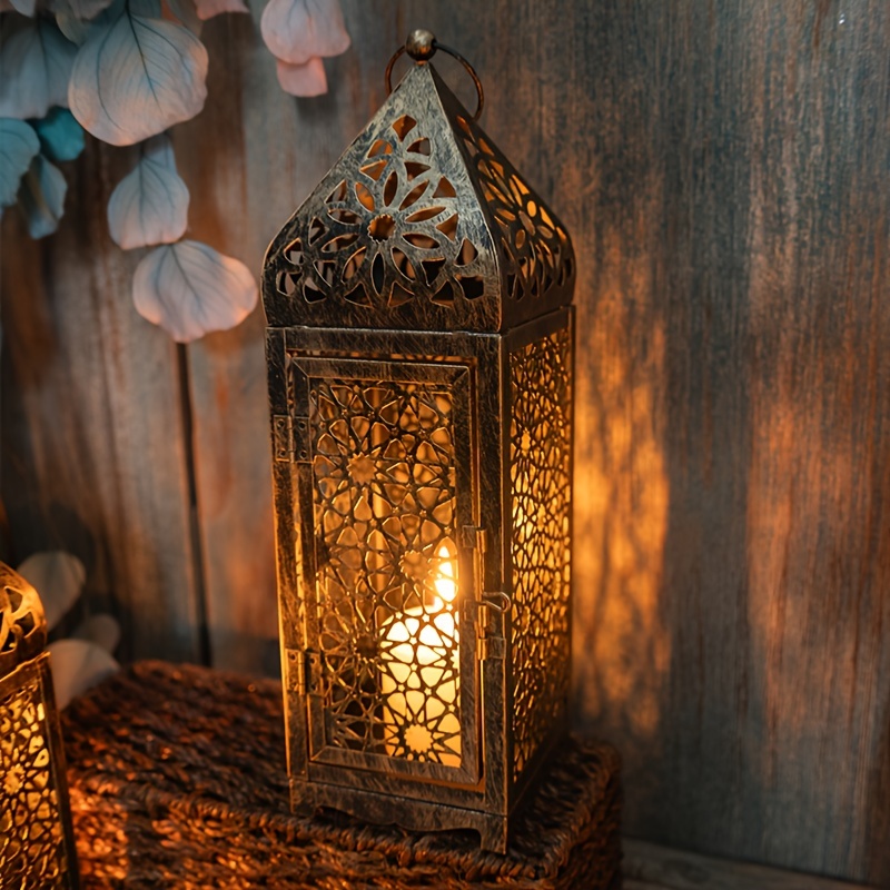 2 pack moroccan   lanterns hollow out projection   candle holders festive tabletop decor for halloween valentines thanksgiving christmas home kitchen decor details 3