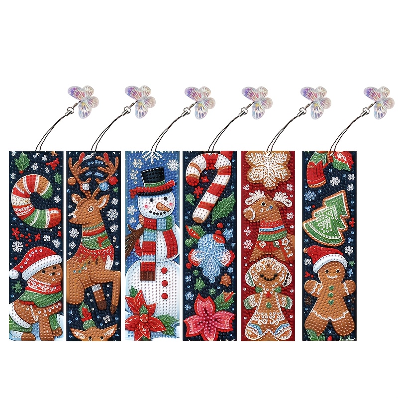 TEMU A Set Of 6 Diamond Painting Bookmarks Featuring Christmas Elements, Made With 5d Artificial Diamonds, Offering Of Fun In Handcrafting, Making It