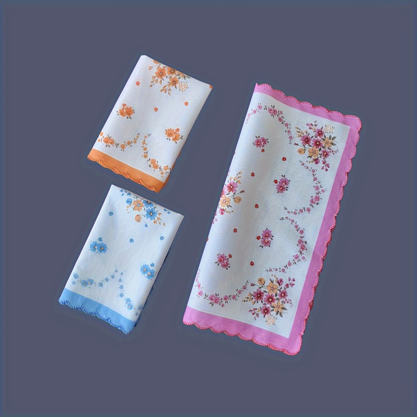 

6pcs Elegant Cotton Women's Handkerchiefs, Floral Print With Lace Trim