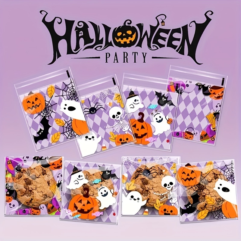 

100-piece Halloween Bags - Cute Ghost & , Self-sealing Plastic For Candy, Cookies, And Party Favors