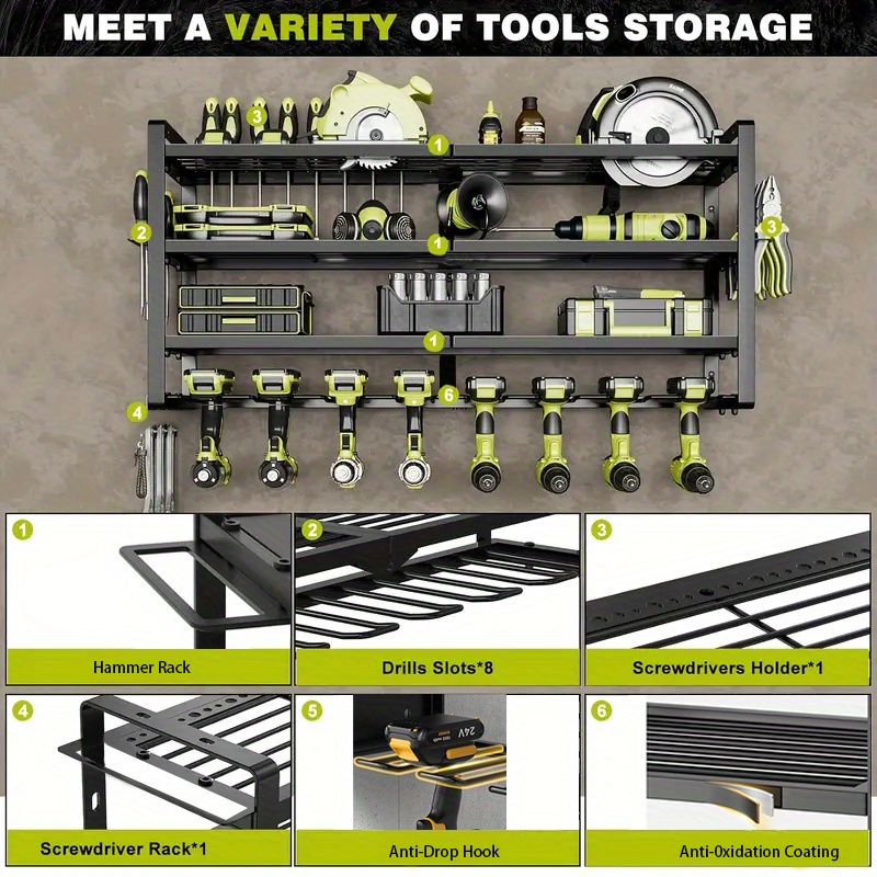 Wall-Mounted Electric Tool Organizer, 4-Tier Wireless Tool Storage with 8 Drill Bit Holders, Practical Garage Rack, Gift for Men, Boyfriends, Husbands, and Partners - Valentine's Day Gifts, Storage Racks 18 Wall-Mounted Electric Tool Organizer, 4-Tier Wireless Tool Storage with 8 Drill Bit Holders, Practical Garage Rack, Gift for Men, Boyfriends, Husbands, and Partners - Valentine's Day Gifts, Storage Racks
