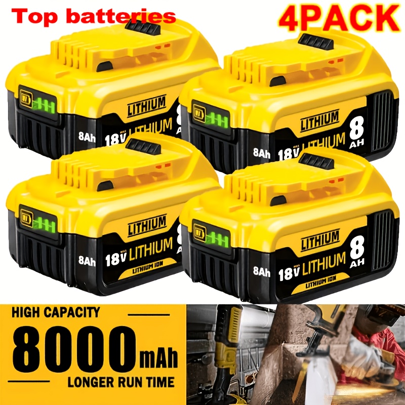 TEMU 4-pack 18v 8.0ah Lithium-ion Replacement Xr Battery | Compatible With Dcb200 Dcb180 Dcb181 Dcb201 Dcb200-2 Lithium-ion Battery 18 Volt Max