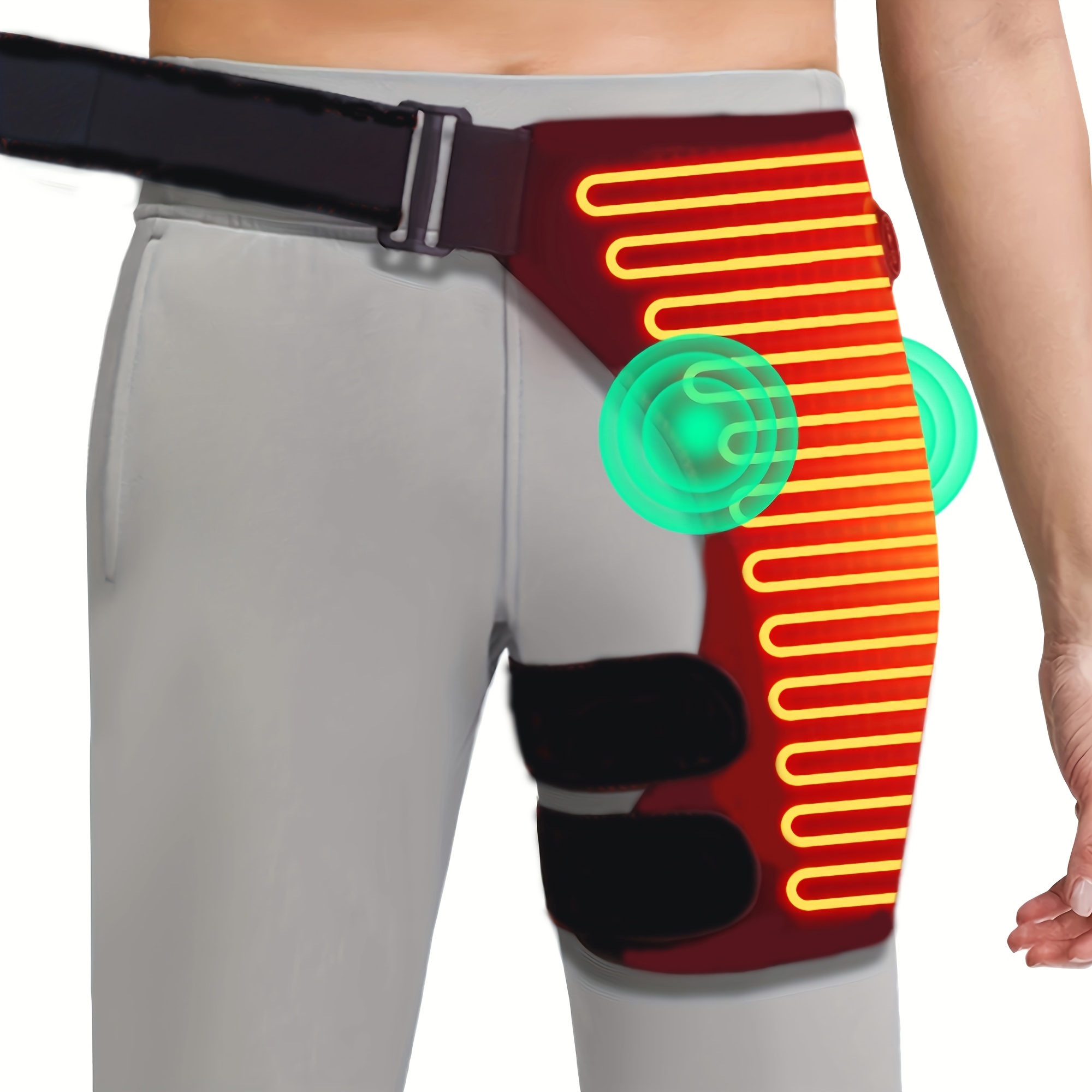 Usb-Powered Heated Hip Support, Featuring Thermal Compression And Vibration Massage for The Thigh Area, Designed to Wrap Around The Hip (Single Unit)