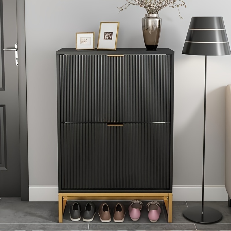 shoe storage cabinet flip drawers modern fluted shoe rack Temu - Main Image