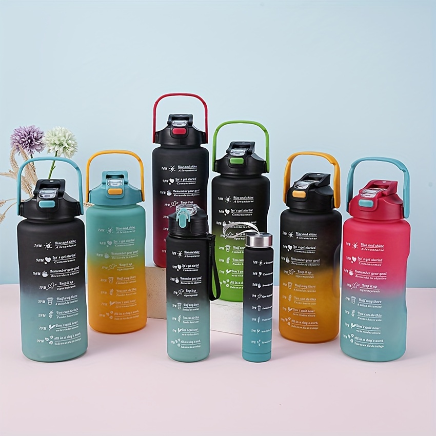 Botellas de agua con pajilla, botella de agua motivacional de 64 onzas con  marcador de tiempo, botellas de agua de medio galón con asa súper grande y