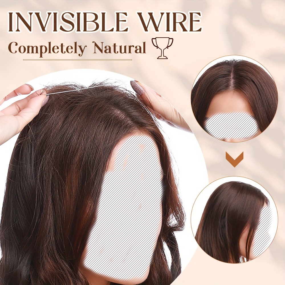 s noilite invisible wire hair extensions adjustable size breathable lace net synthetic straight curly wavy secret headband for women natural look highlighting piece details 8