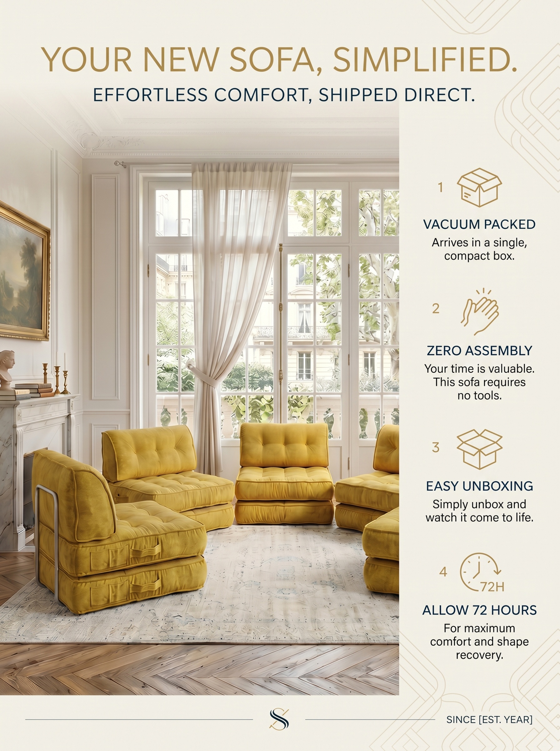 Cloud-Like Chenille Sofa, 300Cm/118.1
