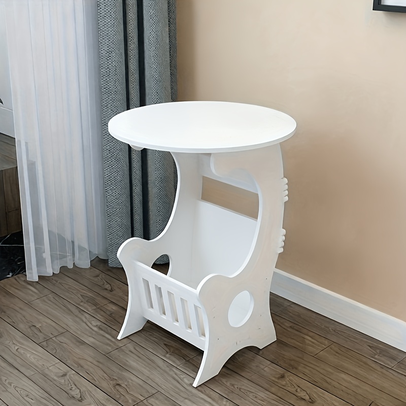 White Round Minimalist Bedside Table With Magazine Rack, Space- , Lightweight Plastic Structure, Easy Assembly, Suitable For Room, Living Room