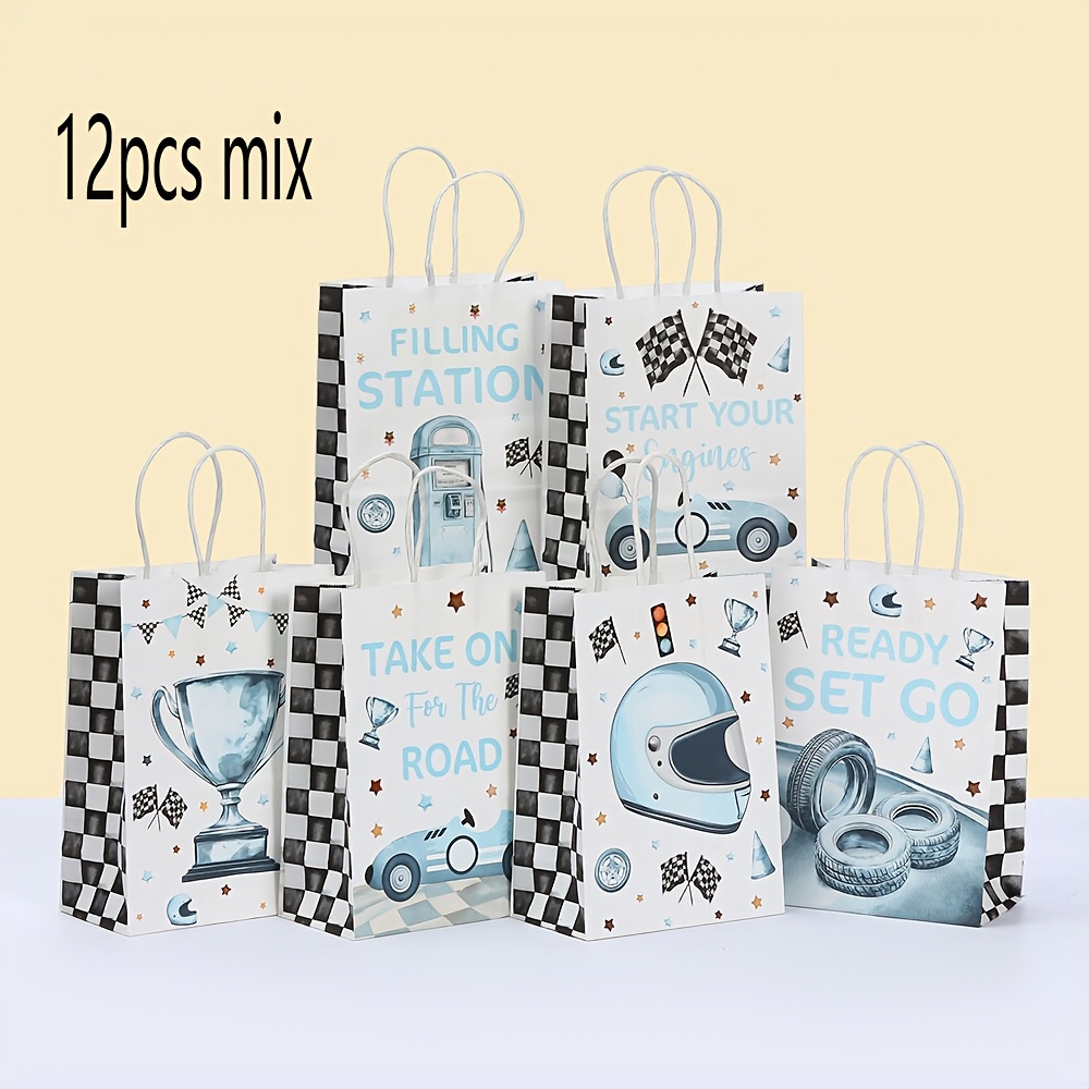 TEMU 12/24pcs Racing-themed Birthday Party Supplies Including Race Car Fuel Treat Bags, Goodie Bags With Handles, Decorating Bag