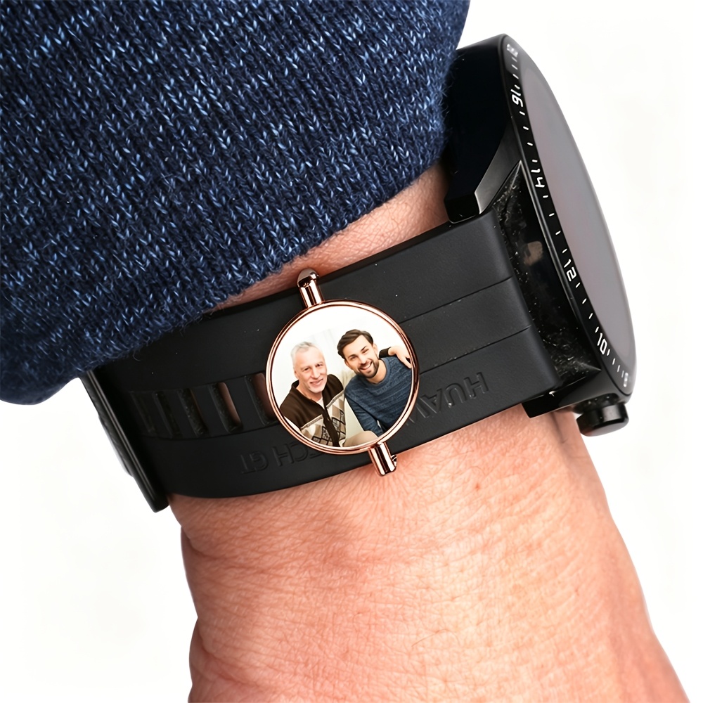 TEMU [customized] 1pc Sublimation Customized Golden And Silvery And Rose Golden Round Metal Watch Band Charms, Sublimation Customized Watch Band