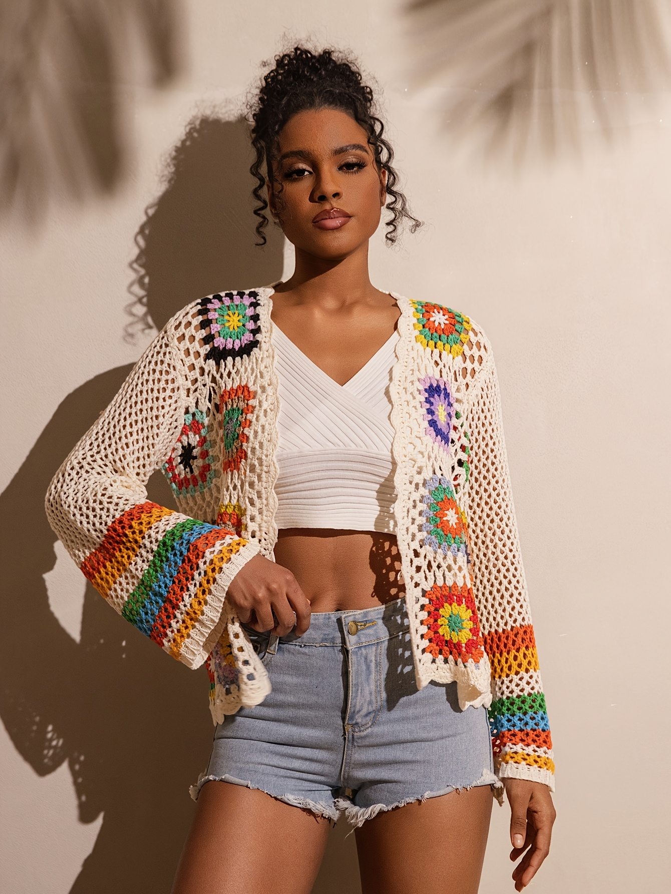 womens floral multicolor crochet kimono cardigan lace long - Temu