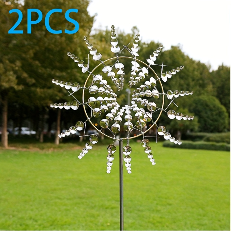 TEMU 2pcs 3d Golden Metal Wind Spinners, Kinetic Wind Sculptures With Bracket, Wind-powered Pinwheels, Easy Assembly Outdoor Garden Yard Lawn Patio