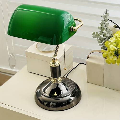 European-Style Vintage Bank Table Lamp, Luxurious And Exquisite, High-End Table Lamp with Acrylic Lampshade, Featuring a Button Switch And a Zipper Switch, Usb-Powered, Adorned with a Mirrored Metal Base, 5V Ambient Light with Bulb Included