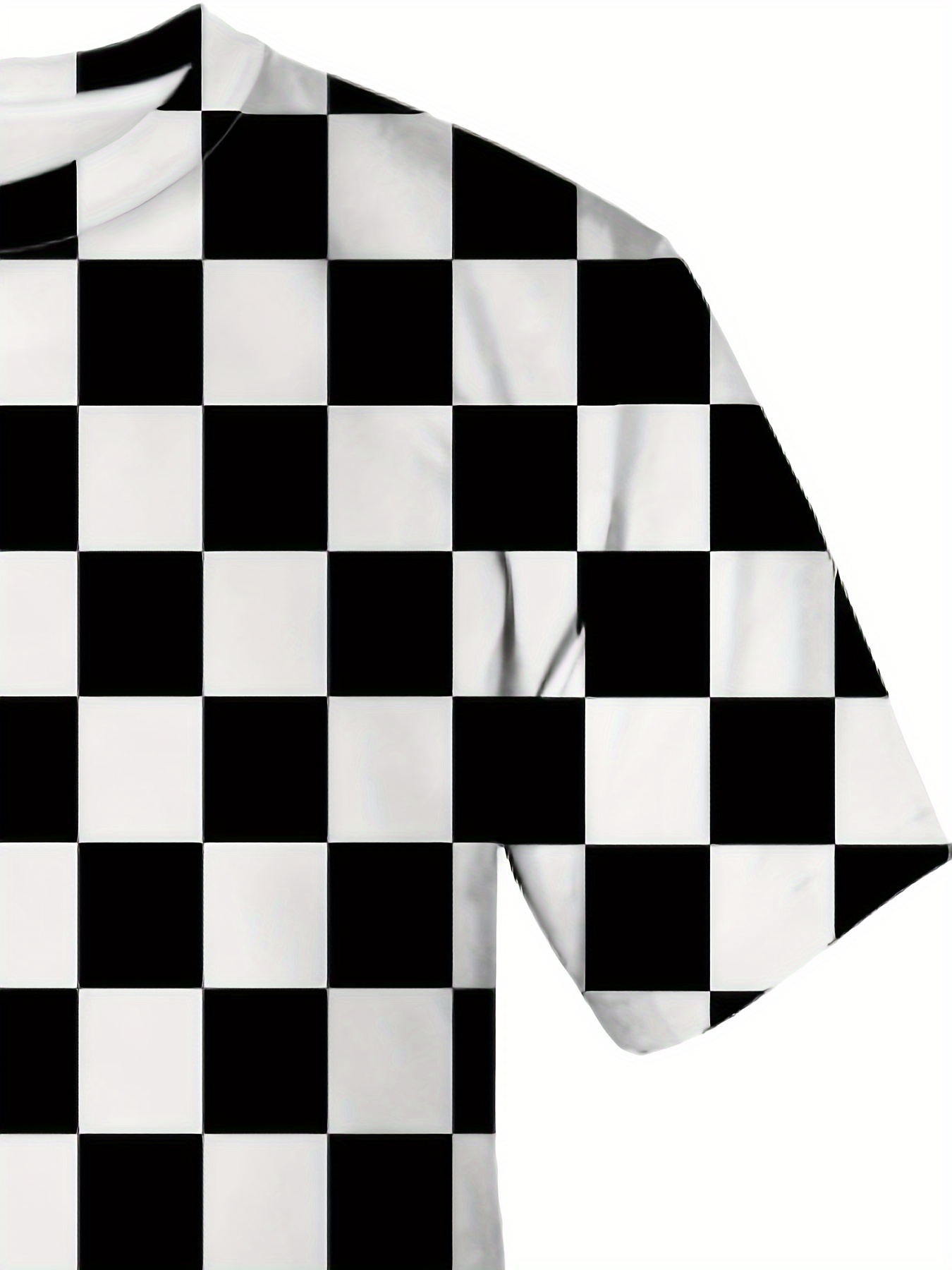 Col Rond Tee Shirt A Carreaux Noir Et Blanc LUOGENLI T-shirts Pour