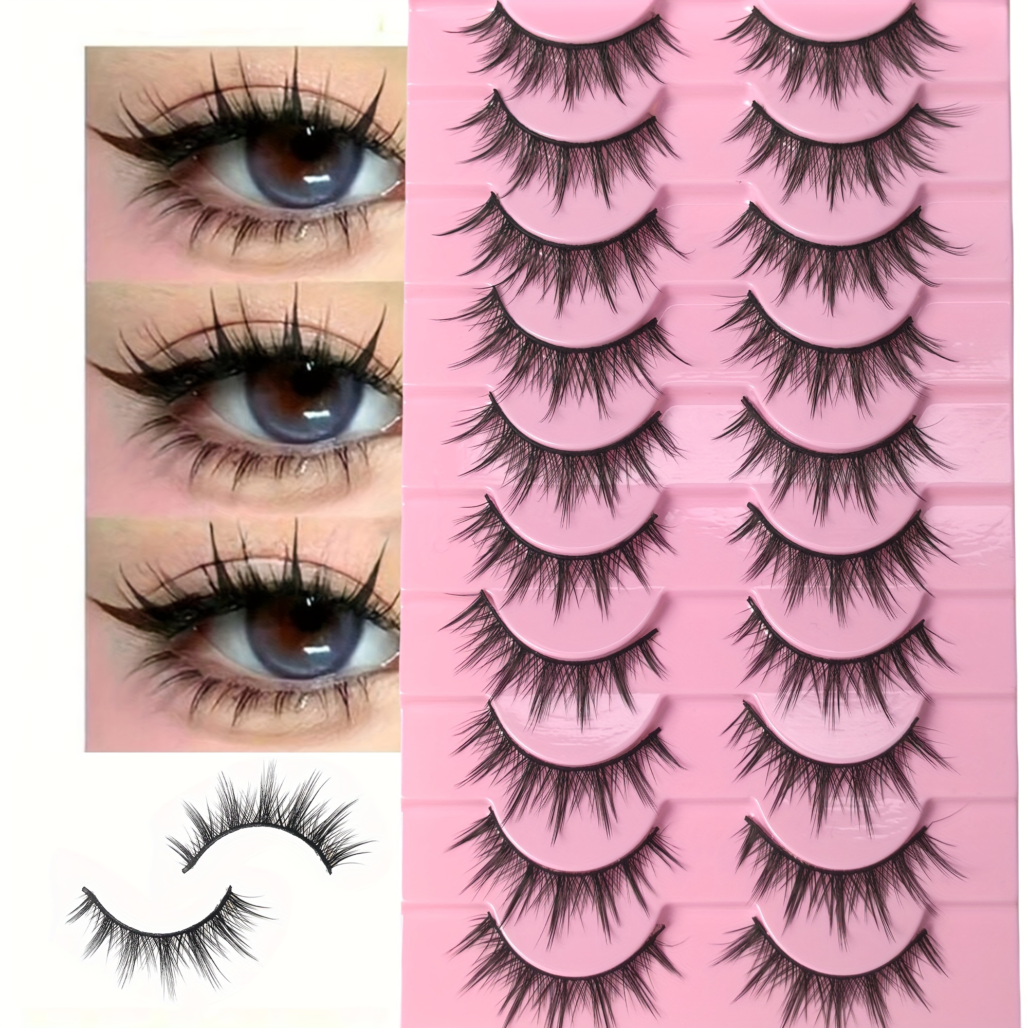 

10 Pairs False Eyelashes Set - Handmade, Soft & Lightweight, Reusable Strip Lashes - D , Sizes (6-15mm) - Beginners, Natural Anime & Fluffy Styles