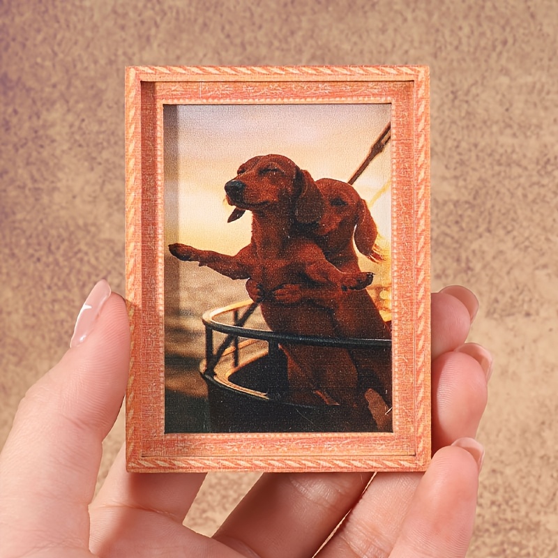 E-shop Mini-Fotorahmen Kühlschrankmagnet, Exquisites Geschenk zur Heimdekoration, Klassische Reproduktion, mit Hundeumarmung, Wunderbares