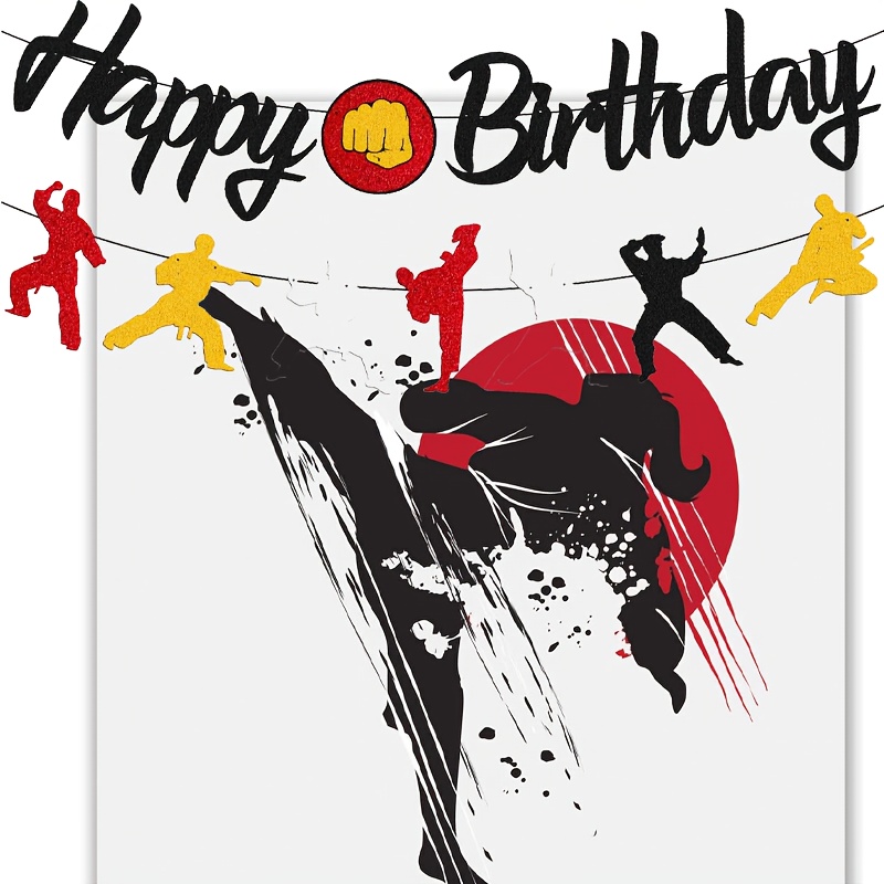Image of Karate Birthday Decoration Kit Taekwondo Happy Birthday Banner, Party Supplies Black Shimmer Decor