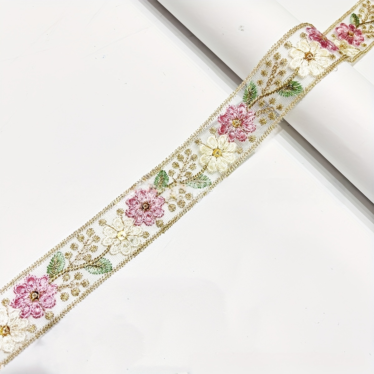TEMU Dentelle Brodée à Paillettes Colorées, Longueur 36 Pouces, Base en Fil , , pour la Couture de Vêtements, Sacs, DIY