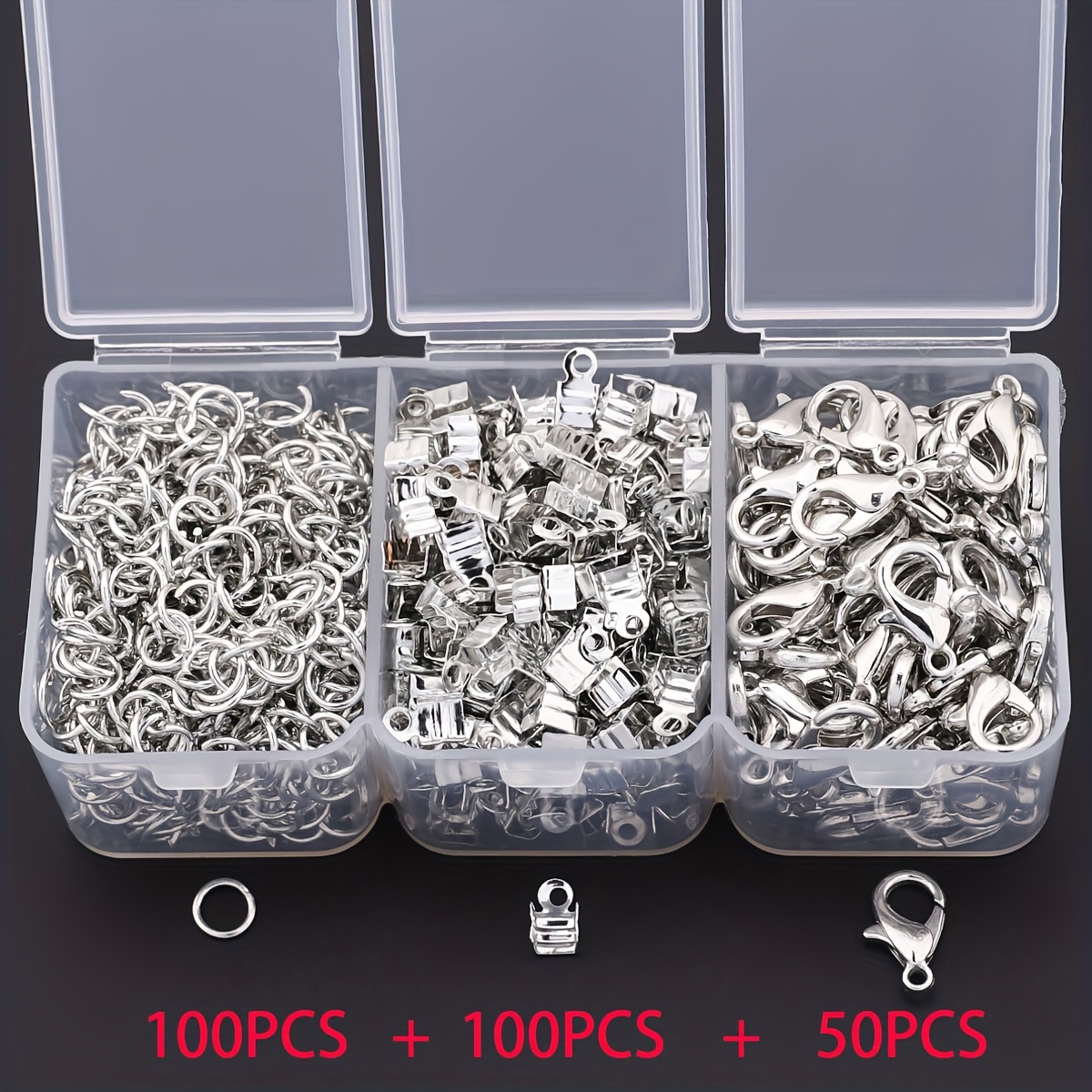E-shop 250 Stück/Box Hummerverschlüsse, Sprungringe Spaltringe 3er-Set, Schmuckherstellungsset, Schmuckverbindungsglieder, Sprungringe,