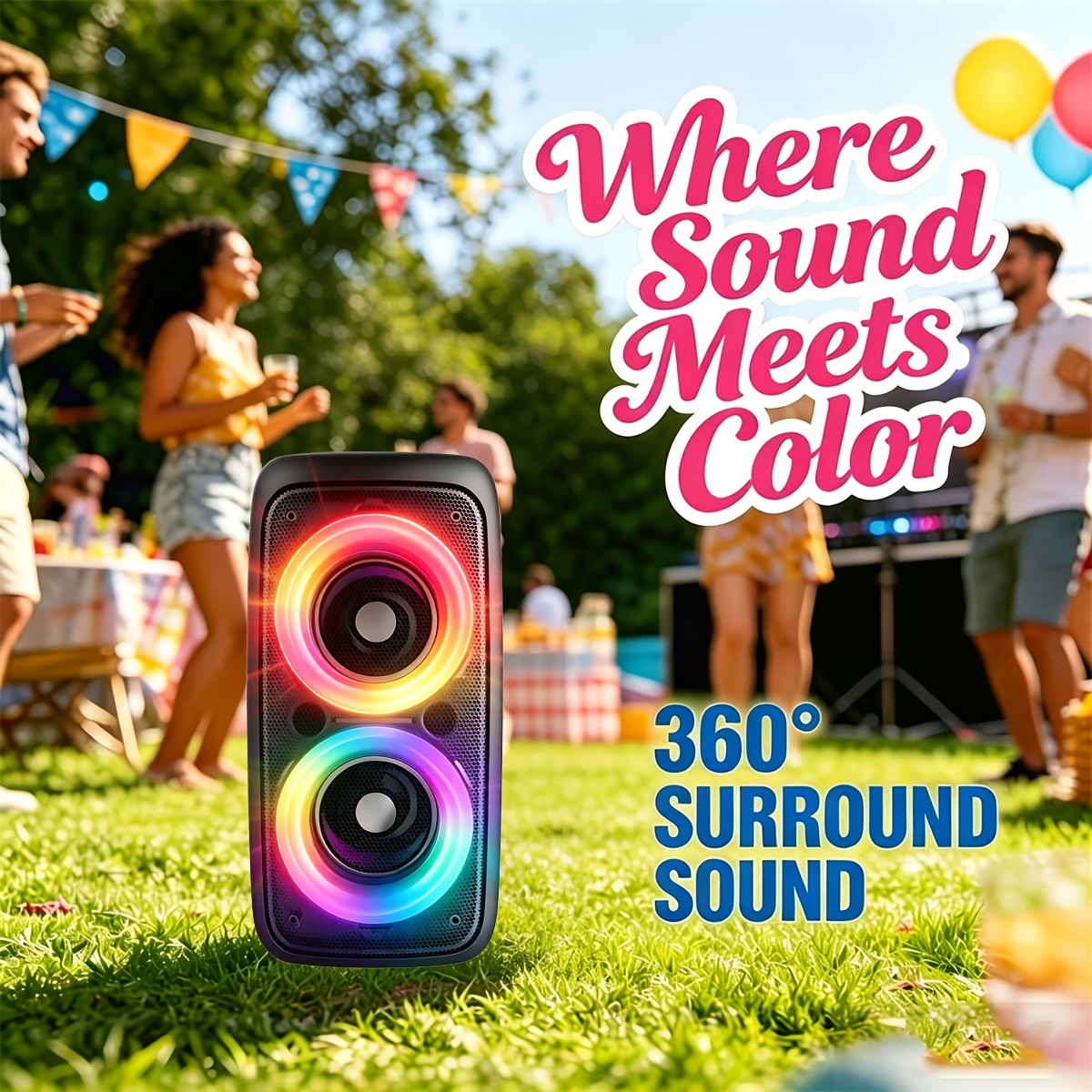 Image of Portable Party Amplifier With High-fidelity Sound Effect, Show, Wireless Wireless Dual Ear Pairing, Wired Microphone, Usb Tf Fm Aux Interface, Suitable For Indoor Karaoke, Gift For Festivals