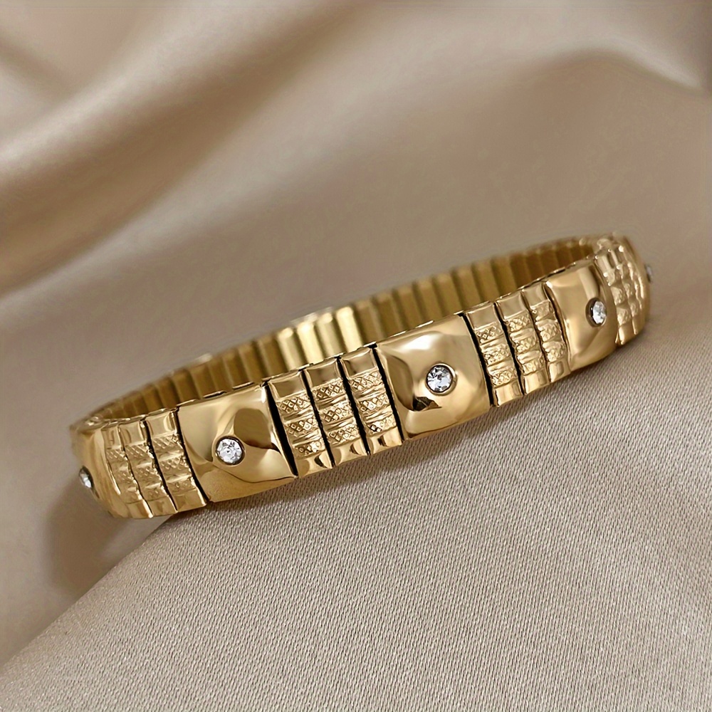 Rhinestone Embedded Spring Bracelet for Men and Women