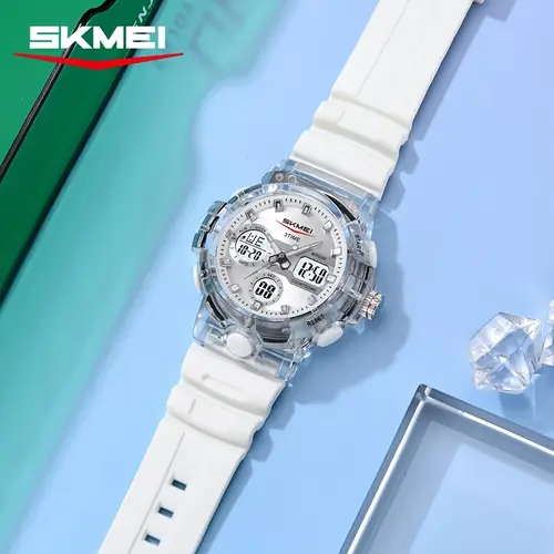 skmei white double display electronic watch electronic movement stainless steel matching suitable for wearing electronic watch gifts essential