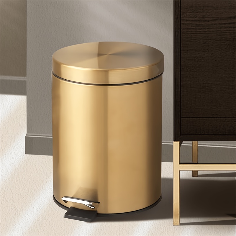stainless steel trash can golden   cylindrical   operated silent lid no battery required suitable for indoor use multi functional trash can suitable for bedrooms kitchens living rooms bathrooms and offices