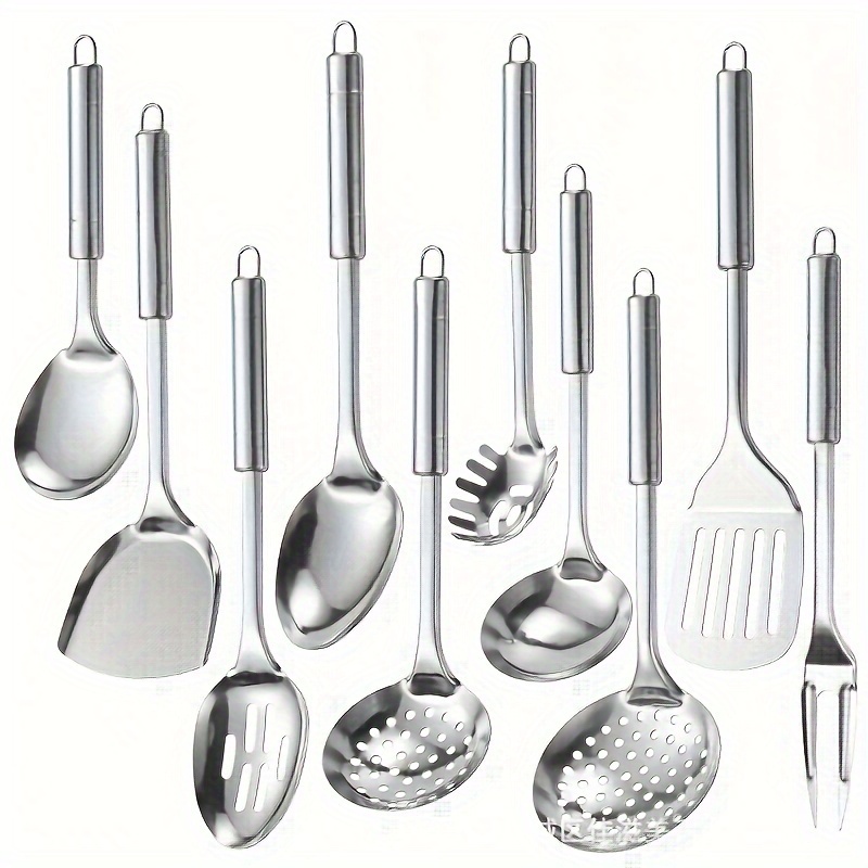 

Ensemble de 10 Ustensiles de Cuisine en Acier Inoxydable - une Spatule, une Louche, une Pelle à Fente & Plus - Outils de Cuisine Durables pour et