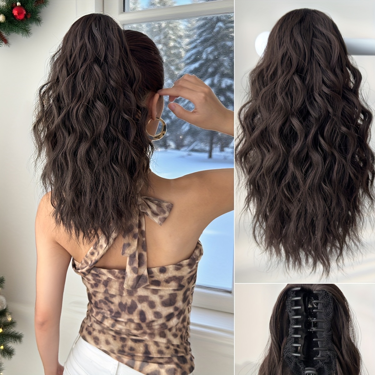 Image of Curly Ponytail Extension Hair Ombre 16 Inch Short Water Heat Resistant Fiber Synthetic Ponytail Hairpiece For Women Used