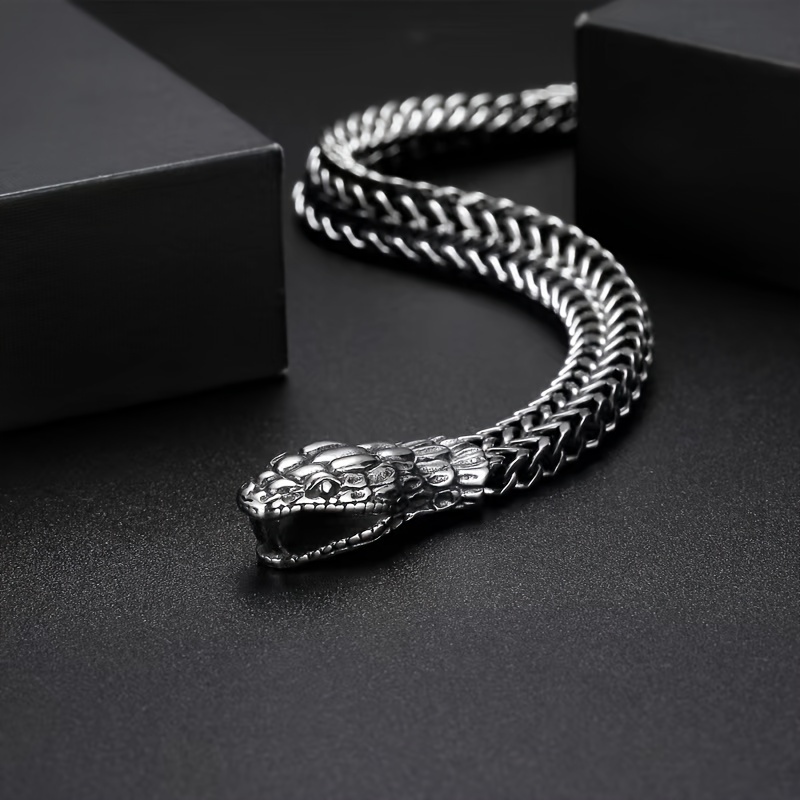 

Vintage Snake Head Animal Stainless Steel Bracelet For Men's Fashion Hip Hop Party Jewelry Bracelet Halloween Talisman Gift Vintage Dominance