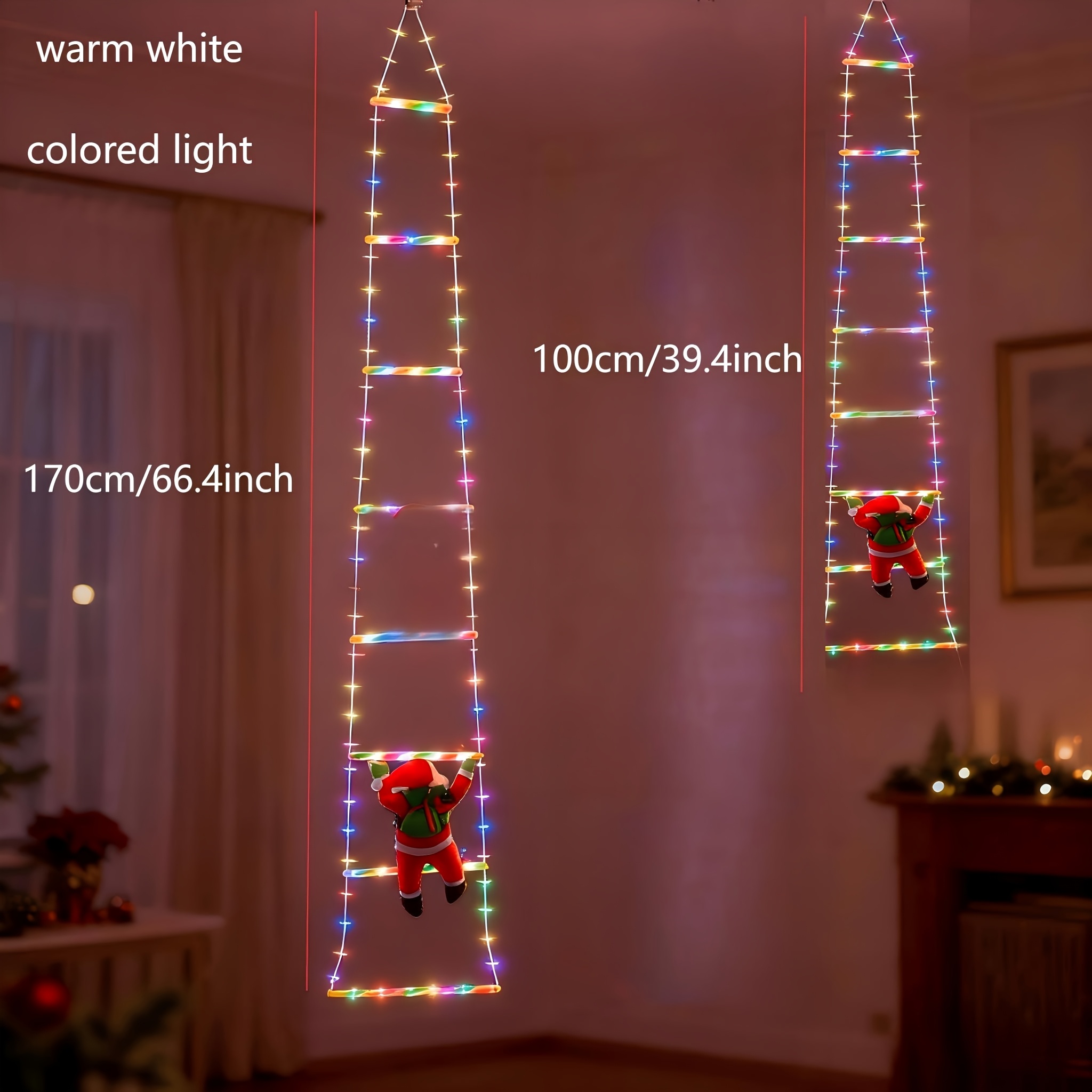 2026 Nieuwe Warm Wit/Kleurrijke Kerstman USB Ladder Verlichting - Afbeelding 4